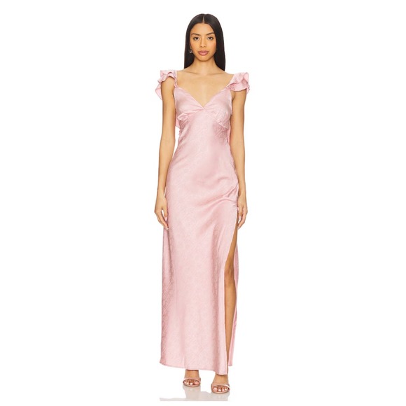 More To Come Dresses & Skirts - NWT More To Come Revolve Becky Ruffle Satin Jacquard Maxi Dress Dusty Pink Small